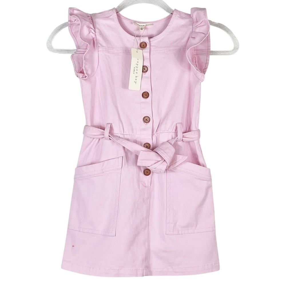 Copper Key Girls Pink Tie Waist Dress Ruffle Short Sleeves Size 6 NEW w Tag READ